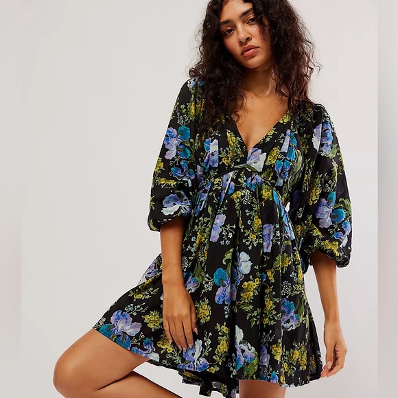 NEW Free People Beck Mini Dress In Black Combo - Picture 2 of 14